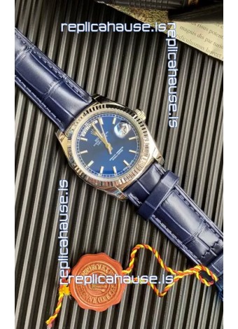 Rolex Day Date 904L Steel Casing Watch in Blue Dial 36MM - 1:1 Mirror Quality 