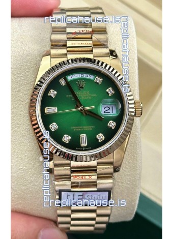 Rolex Day Date Super Clone 18K Yellow Gold Watch 36MM - Green Dial 1:1 Mirror Replica Watch 