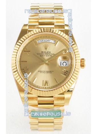 Rolex Day Date Super Clone 18K Yellow Gold Watch 40MM - Gold Dial 1:1 Mirror Quality