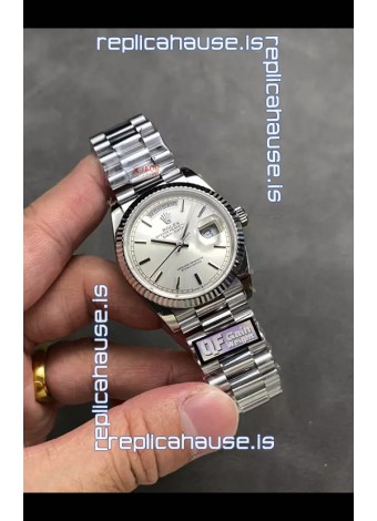 Rolex Day Date Super Clone Stainless Steel Silver Dial Steel Numerals Watch 36MM - 1:1 Mirror Quality
