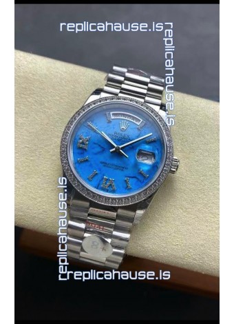 Rolex Day Date Turquoise Set 18K Stainless Steel Watch 36MM - 1:1 Mirror Replica Watch 