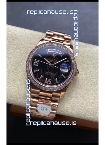 Rolex Day Date Super Clone Rose Gold Eisenkiesel Dial Diamonds Numerals Watch 36MM - 1:1 Mirror Quality