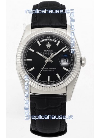 Rolex Day Date 904L Steel Casing Watch in Black Dial 36MM - 1:1 Mirror Quality