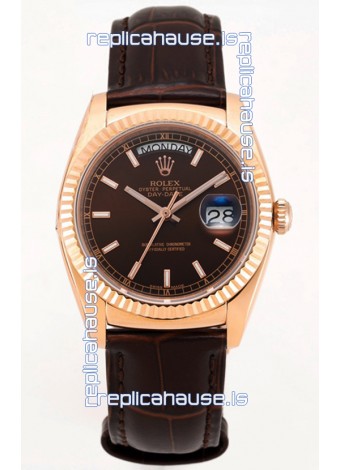 Rolex Day Date Rose Gold 904L Steel Casing Watch in Brown Dial 36MM - 1:1 Mirror Quality