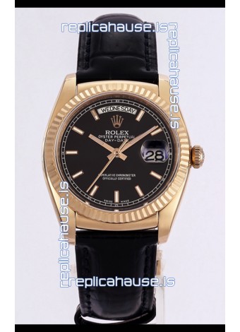 Rolex Day Date Rose Gold 904L Steel Casing Watch in Black Dial 36MM - 1:1 Mirror Quality
