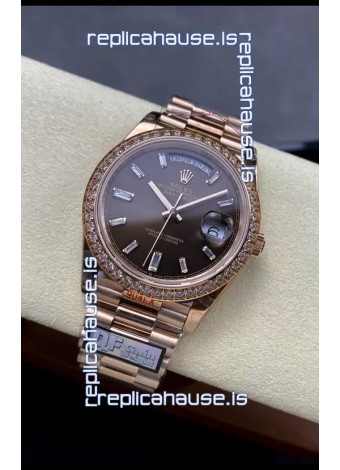Rolex Day Date 40MM 1:1 Rose Gold in Brown Dial 1:1 Mirror Replica Watch