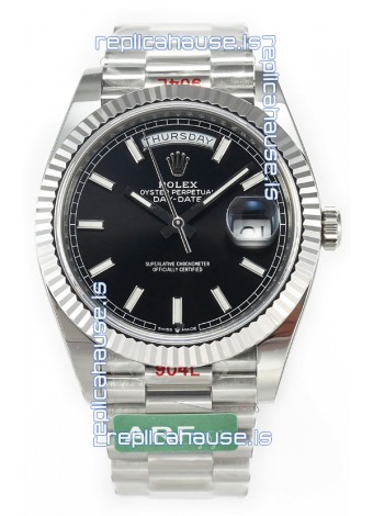Rolex Day Date Presidential Stainless Steel Black Dial Watch 40MM - 1:1 Mirror Quality