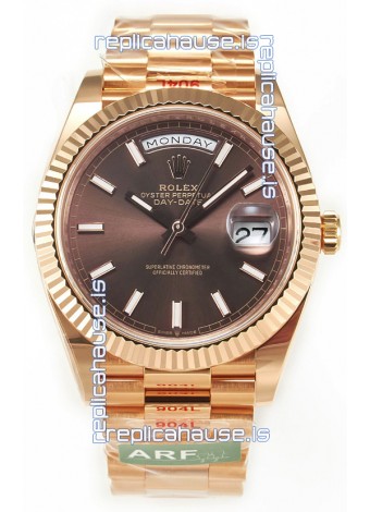 Rolex Day Date 40MM 1:1 Rose Gold in Brown Dial 1:1 Mirror Replica Watch