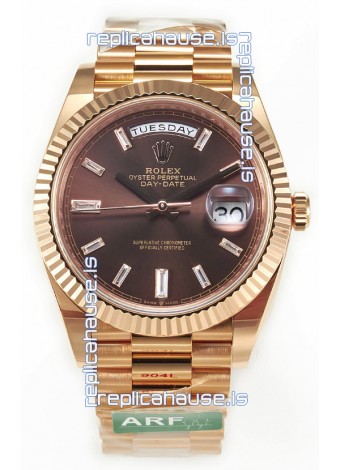 Rolex Day Date 40MM 1:1 Rose Gold in Brown Dial 1:1 Mirror Replica Watch