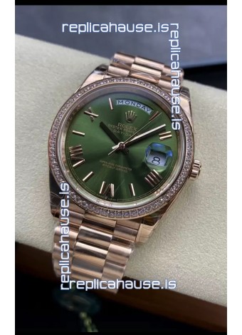 Rolex Day Date Presidential 18K Rose Gold Watch 40MM - Olive Green Dial 1:1 Mirror Quality