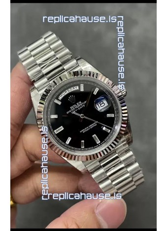 Rolex Day Date Presidential Stainless Steel Black Dial Watch 40MM - 1:1 Mirror Quality