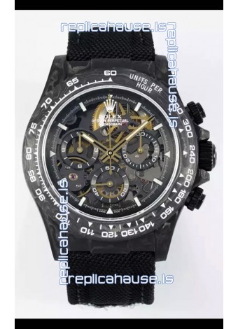 Rolex Daytona Super Clone DiW Skeleton Carbon Edition Watch - Forged Carbon Casing Black Strap 1:1 Mirror Replica