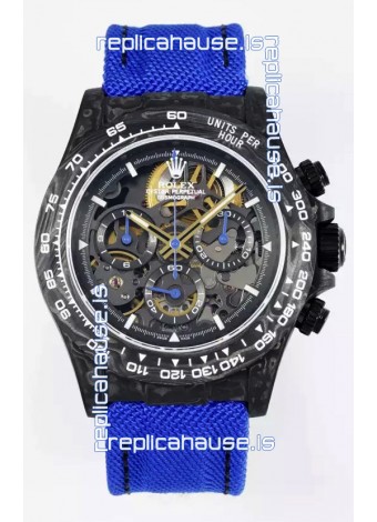 Rolex Daytona Super Clone DiW Skeleton Carbon Edition Watch - Forged Carbon Casing Purple Strap 1:1 Mirror Replica
