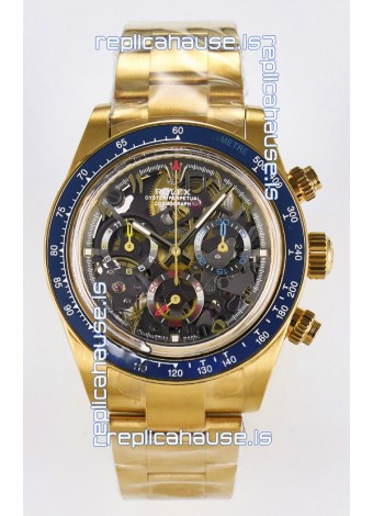 Rolex Daytona Super Clone Artisans De Geneve Yellow Gold Watch Blue Bezel Skeleton Watch 