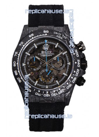Rolex Daytona DiW Skeleton Carbon Edition Watch - Forged Carbon Casing Black Strap 1:1 Mirror Replica