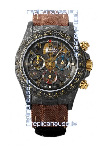 Rolex Daytona DiW Skeleton Carbon Edition Watch - Forged Carbon Casing Brown Strap 1:1 Mirror Replica