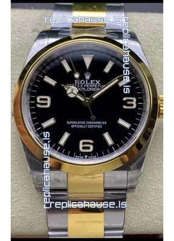 Rolex Explorer I Black Dial - Yellow Gold on Steel in 3230 Swiss Automatic Movement