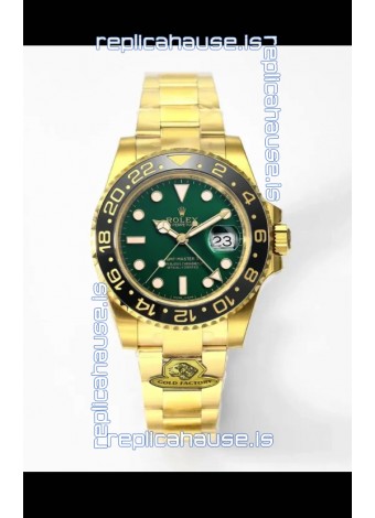 Rolex GMT Masters II Super Clone M116718 Yellow Gold Green Dial Swiss Replica Watch 