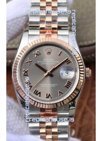 Rolex Datejust 36MM ETA-3135 Movement Swiss Replica in 904L Two Tone Grey Dial