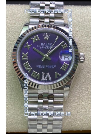 Rolex Datejust 31MM ETA-2671 Movement Swiss Replica in 904L Steel Purple Dial 