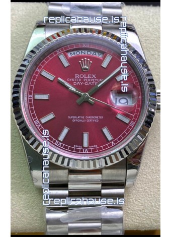 Rolex Day Date Presidential 904L Steel 36MM - Maroon Dial 1:1 Mirror Quality Watch