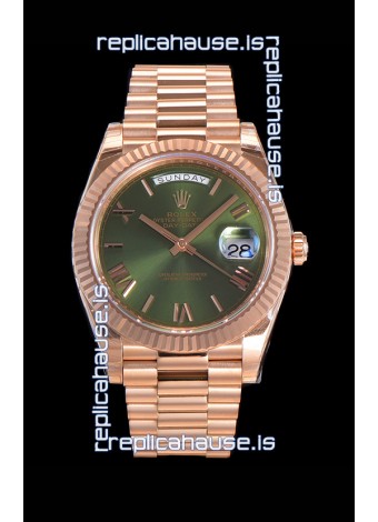 Rolex Day Date Watch in Green Dial with Roman Hour Numerals Cal.3255 Movement - 904L Steel 