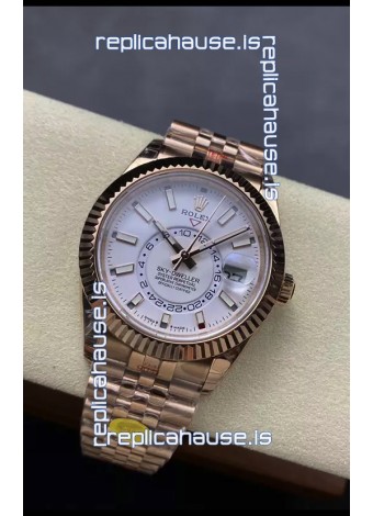 Rolex Sky-Dweller REF# 336935 White Dial Watch in Rose Gold 904L Steel Case 1:1 Mirror Replica