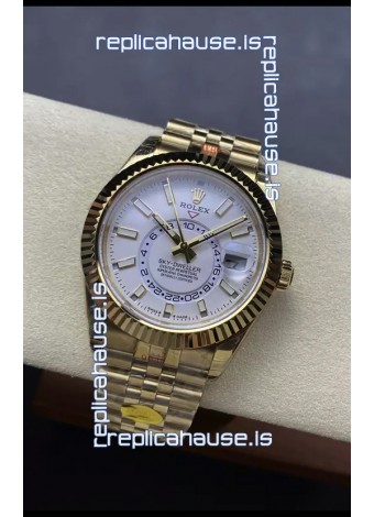 Rolex Sky-Dweller REF# 336935 White Dial Watch in Yellow Gold 904L Steel Case 1:1 Mirror Replica