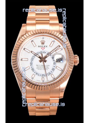 Rolex Sky-Dweller REF# 336235 White Dial Watch in Rose Gold 904L Steel Case 1:1 Mirror Replica