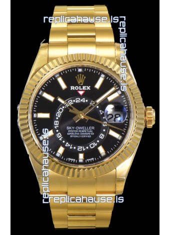 Rolex Sky-Dweller REF# 336235 Black Dial Watch in Yellow Gold 904L Steel Case 1:1 Mirror Replica
