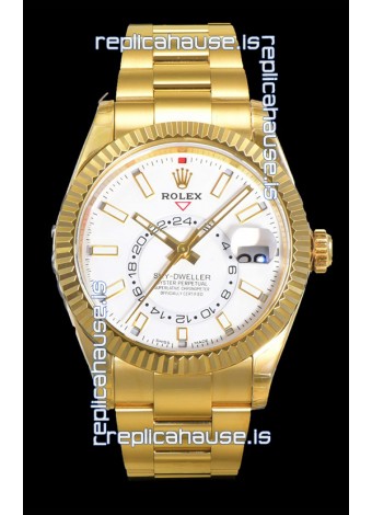 Rolex Sky-Dweller REF# 336235 White Dial Watch in Yellow Gold 904L Steel Case 1:1 Mirror Replica