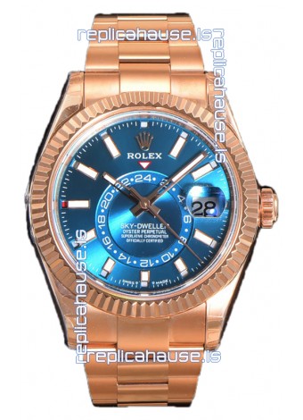 Rolex Sky-Dweller REF# 336235 Blue-Green Dial Watch in Rose Gold 904L Steel Case 1:1 Mirror Replica