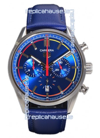 Tag Heuer Carrera Swiss Quartz Movement Replica Watch in Blue Dial - Blue Leather Strap