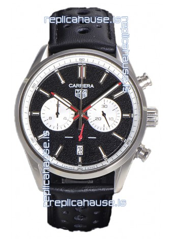 Tag Heuer Carrera Chronograph 43 Swiss Quartz Replica Watch Black Dial Leather Strap 