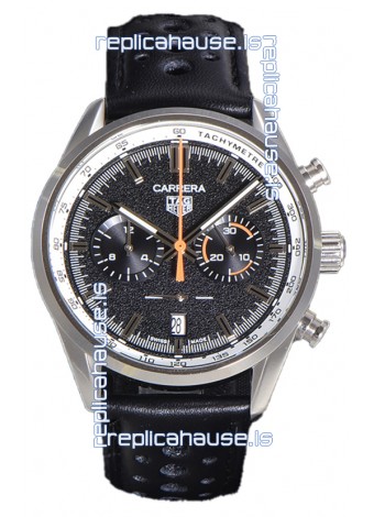Tag Heuer Carrera Chronograph 43 Swiss Quartz Replica Watch Black Dial Leather Strap