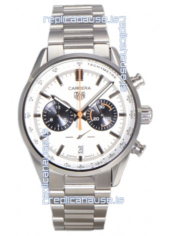 Tag Heuer Carrera Chronograph 43 Swiss Quartz Replica Watch White Dial Steel Strap 