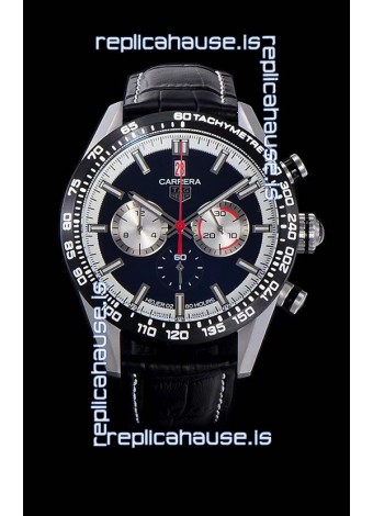Tag Heuer Carrera Swiss Quartz Movement Replica Watch in Black Dial - Black Leather Strap