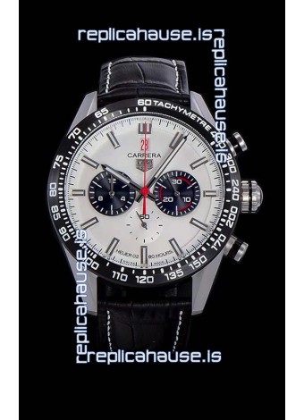 Tag Heuer Carrera Swiss Quartz Movement Replica Watch in White Dial - Black Leather Strap