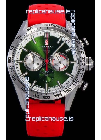 Tag Heuer Carrera Swiss Quartz Movement Replica Watch in Green Dial - Red Rubber Strap