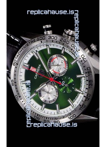 Tag Heuer Carrera Swiss Quartz Movement Replica Watch in Green Dial - Black Leather Strap