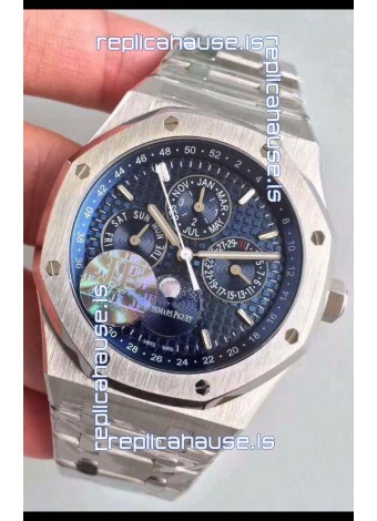 Audemars Piguet Royal Oak Perpetual Calendar Swiss Replica Steel Casing Watch in Blue Dial 
