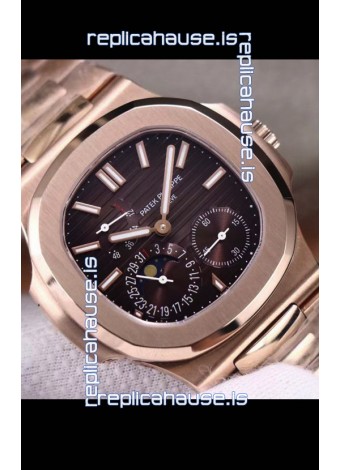 Patek Philippe Nautilus 5712/R 1:1 Quality Swiss Replica Watch in Brown Dial Gold Strap