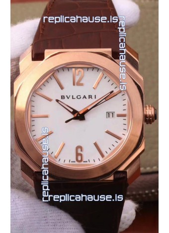 Bvlgari Octo Roma Edition 1:1 Mirror Replica in Rose Gold - White Dial 
