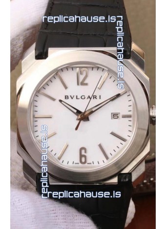 Bvlgari Octo Roma Edition 1:1 Mirror Replica in 904L Steel Casing - White Dial Leather Strap