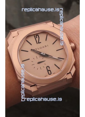 Bvlgari Octo Finissmo Edition 1:1 Mirror Replica Rose Gold Sandblasted Ceramic Casing and Strap 