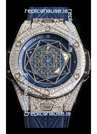 Hublot Big Bang Sang Bleu 45MM Stainless Steel Diamonds Edition Swiss Replica Watch