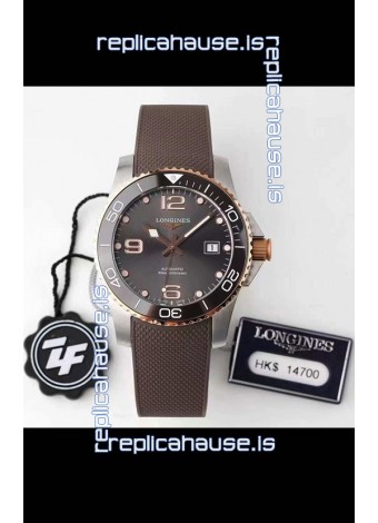 Longines HydroConquest 1:1 Swiss Replica Watch in Grey Dial Rubber Strap Rose Gold Bezel