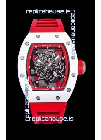 Richard Mille RM055 Ceramic Casing 1:1 Mirror Replica Watch in Red Strap 