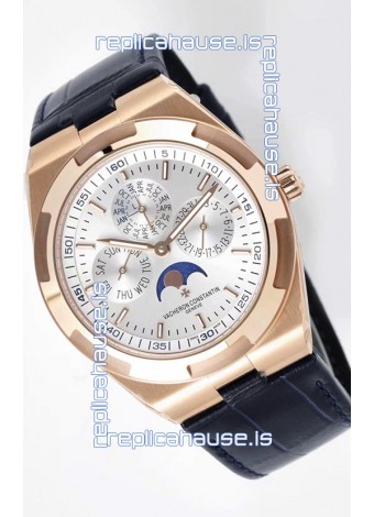 Vacheron Constantin Overseas Perpetual Calendar Ultra-Thin Steel Dial Rose Gold Casing Replica