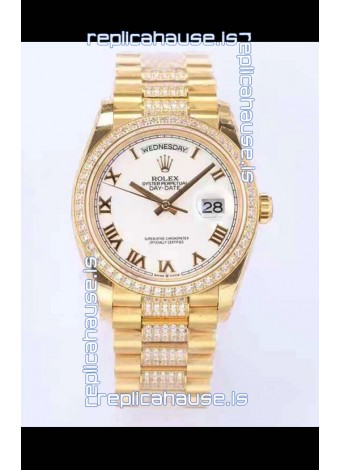 Rolex Day Date Presidential 18K Yellow Gold Watch 36MM - White Roman Dial 1:1 Mirror Quality Watch